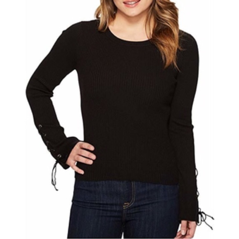 Vince Camuto ribbed lace up sleeve black sweater M